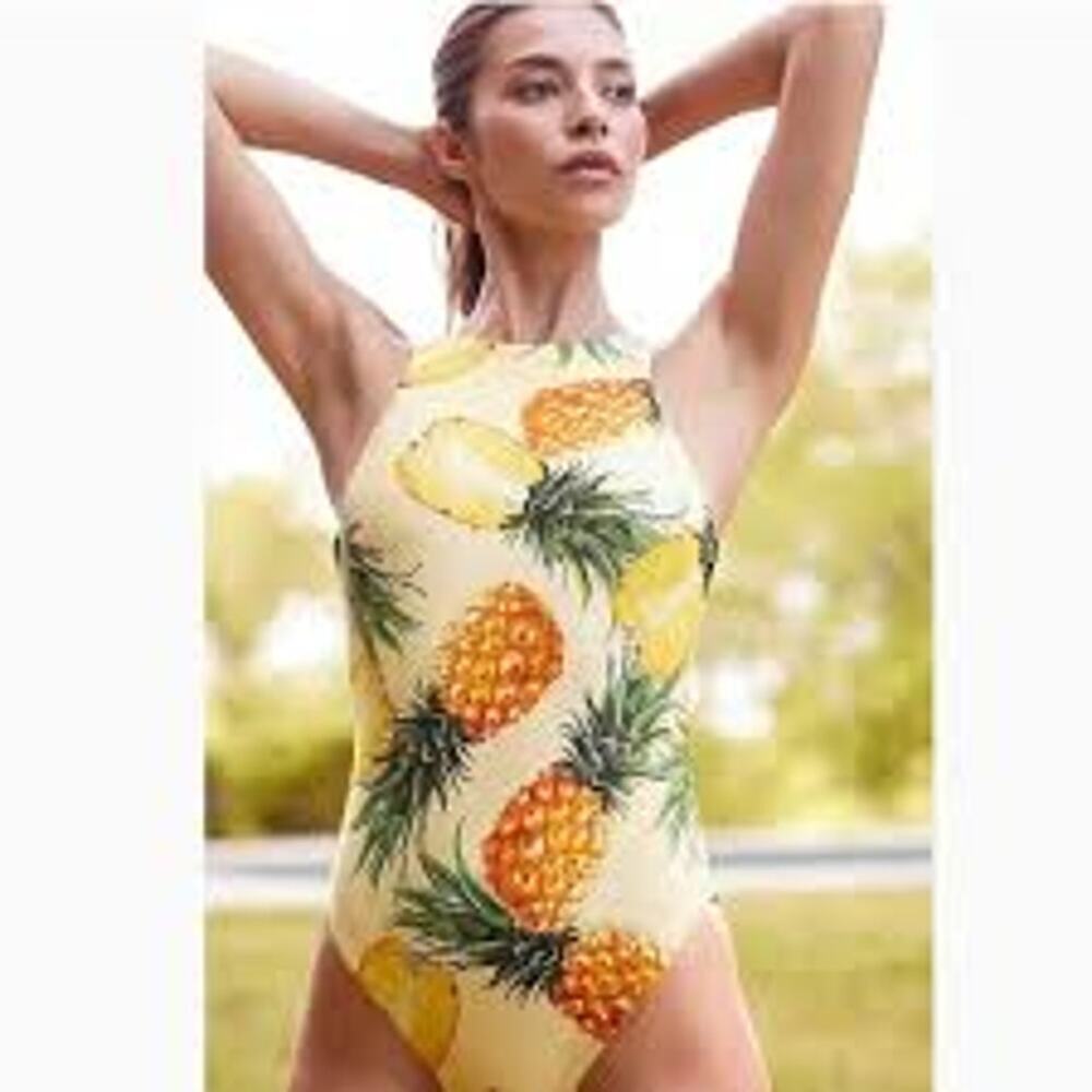 Anthropologie High-Neck Pineapple One Piece Swimsuit Womens Size 1X NWOT PLUS